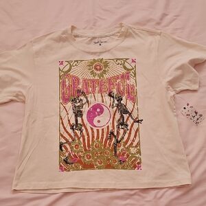 Chaser Cream Grateful Tee with Pink and Green Design